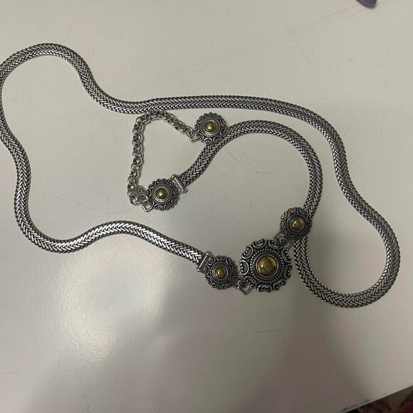 Mixed metals chain belt primarily silver tone medium large NECKLACE jewelry - Picture 1 of 5